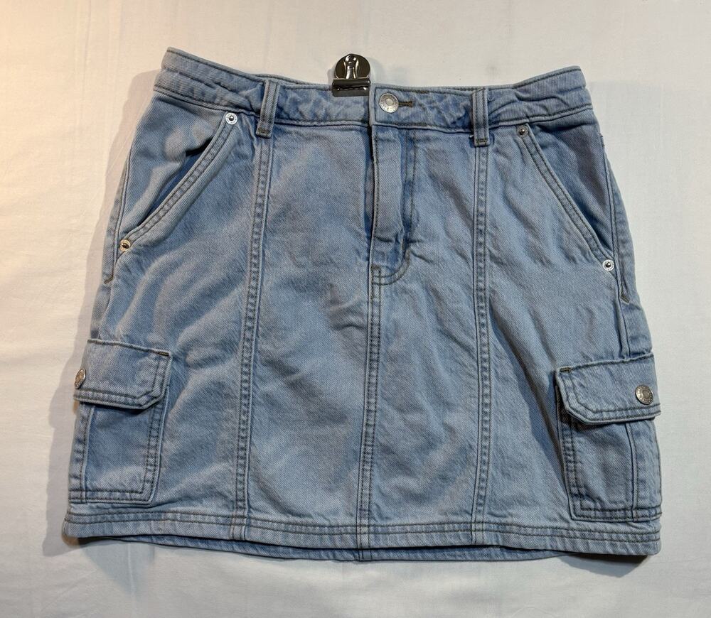 Cat & Jack Girls XL 14 Light Wash Stretch Cargo Denim Skirt Blue Pockets